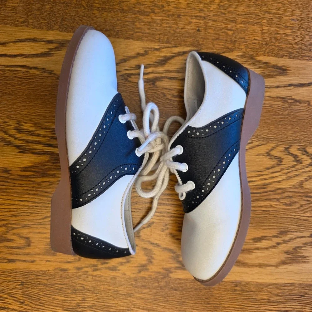 Kids Sz 12.5 Black White Saddle Shoes Oxford Lace‎ Up School Uniform Dress Shoes